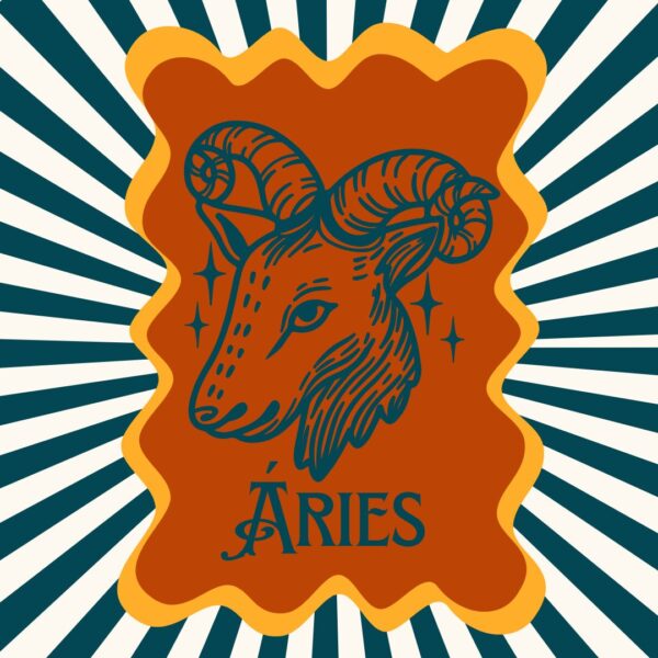 Arte do azulejo decorativo do signo de Áries em laranja e verde