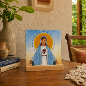Azulejo Decorativo Nossa Senhora Aparecida do Imaculado Coração – Base de Madeira ou Moldura