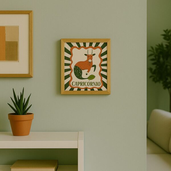 Azulejo decorativo Signo de Capricórnio com moldura, pendurado na parede