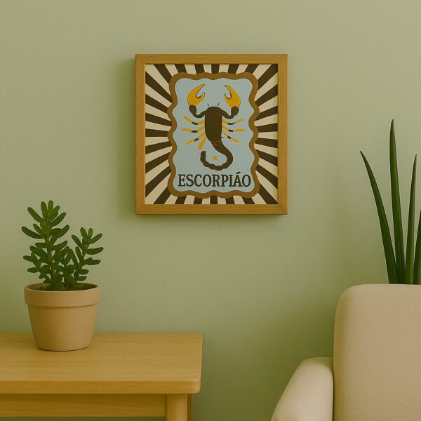 Azulejo decorativo Signo de Escorpião com moldura, pendurado na parede