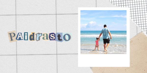 Arte do azulejo personalizado Paidrasto com letras de recorte e foto de pai e criança na praia