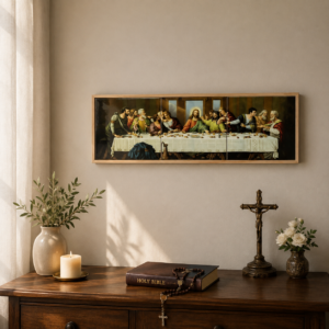 Mural Decorativo Santa Ceia 15×45 cm com Moldura Moderna