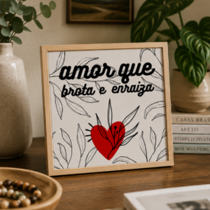 Quadro com coração e frase decorativa