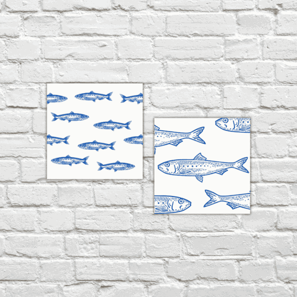 Dupla de Azulejos Peixes com moldura, pendurado na parede