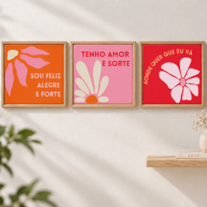Trio de Azulejos Feliz, Alegre e Forte