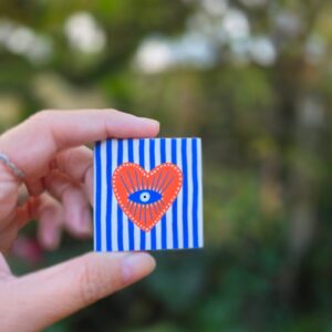 Azulejo Quadrado Mini com Imã 5×5 cm – Coração Listras