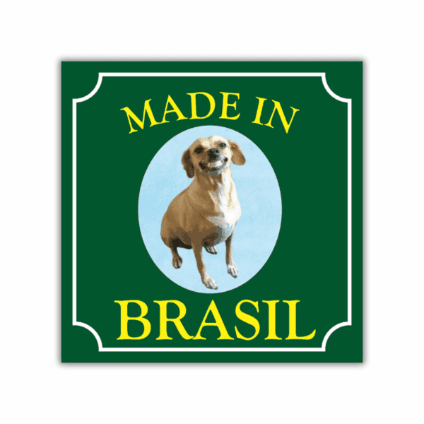 Azulejo decorativo Cachorro Caramelo Made in Brasil com moldura, pendurado na parede