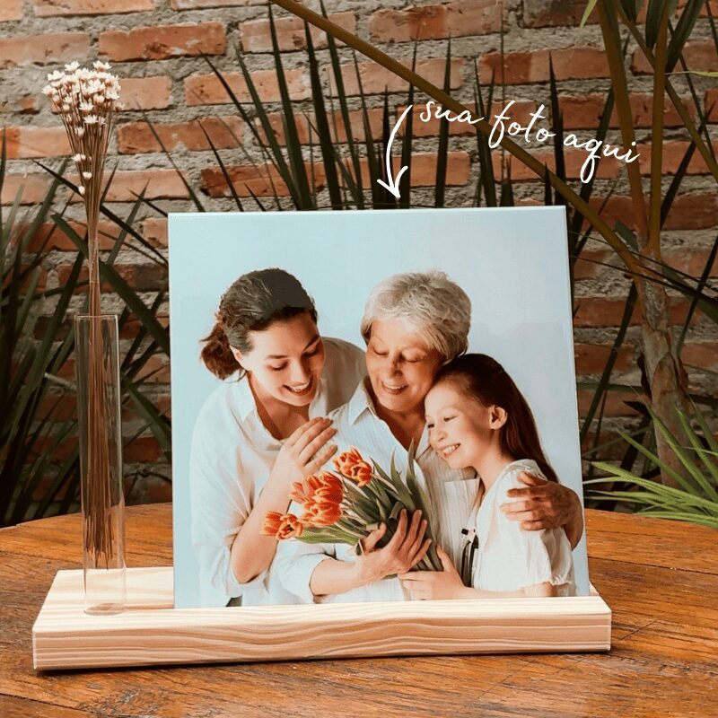 Azulejo Quadrado G + Base com Flor - Personalizado