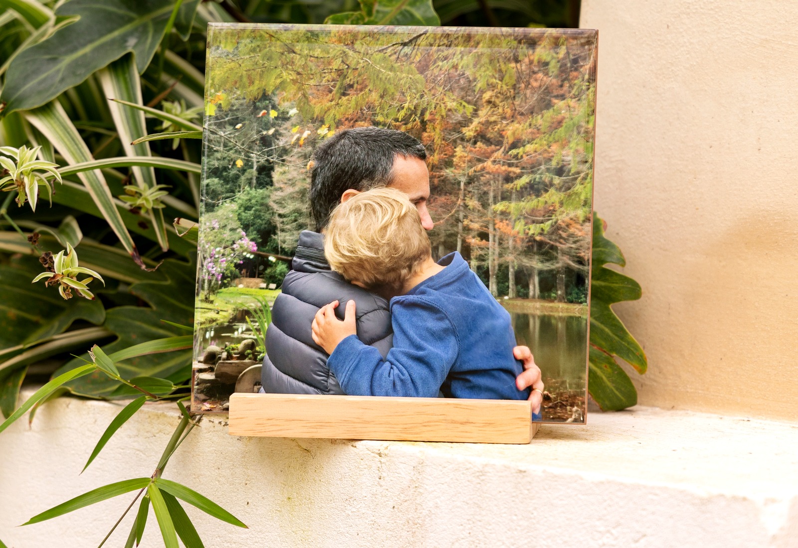 Azulejo personalizado com foto de família em base de madeira