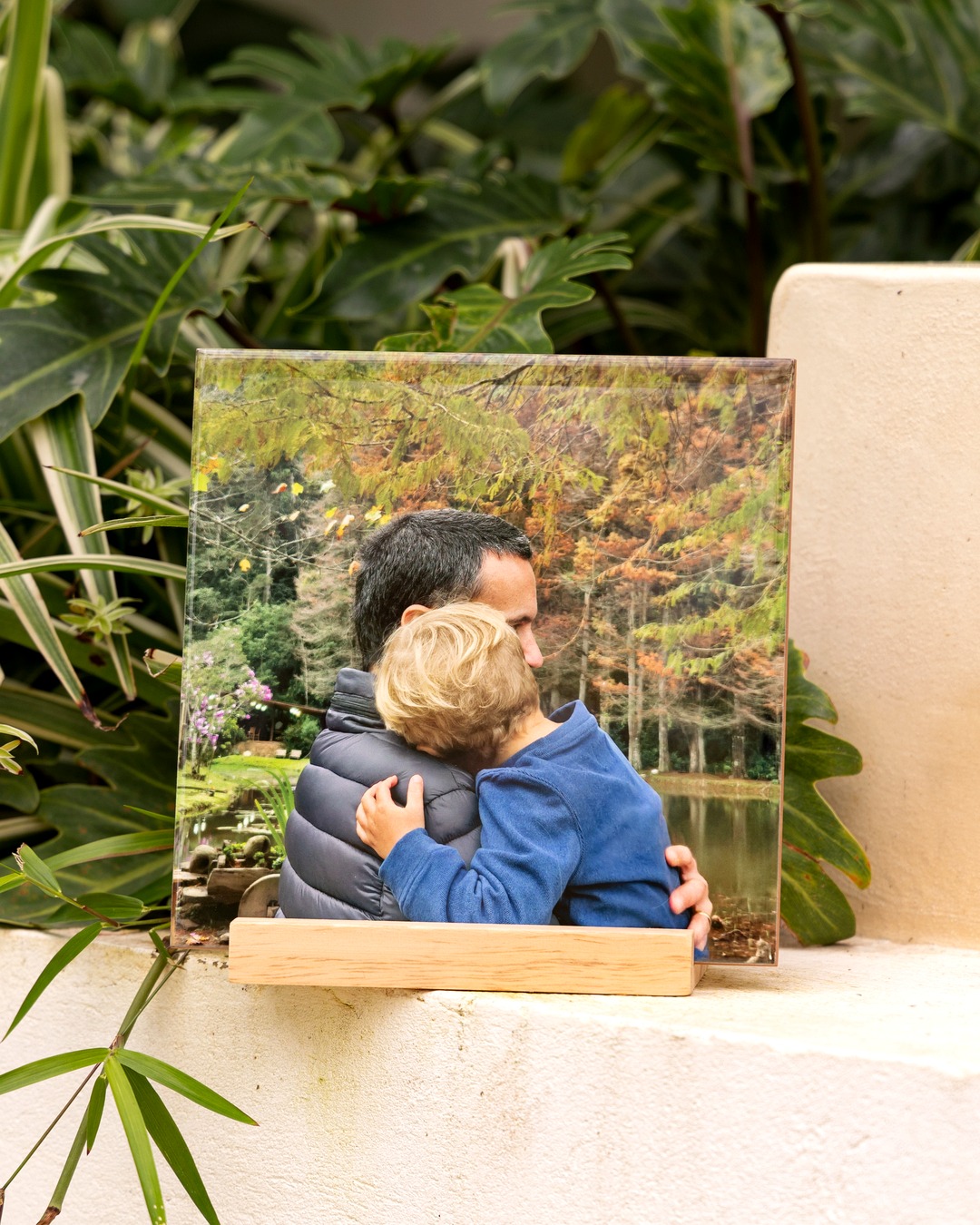 Azulejo personalizado com foto de família em base de madeira