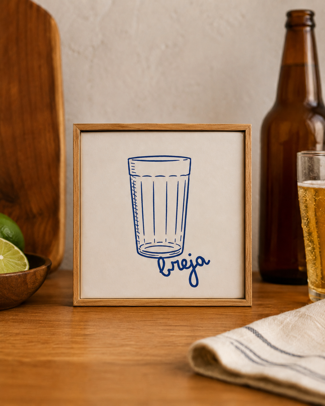 Kit Trio Brasil - 3 Azulejos 10x10 cm 3 Quadro com desenho de copo de cerveja