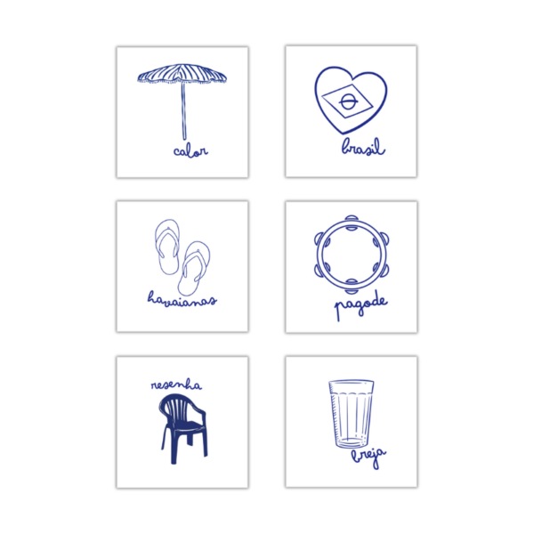 Arte dos mini azulejos com ímã da linha Só Tem no Brasil