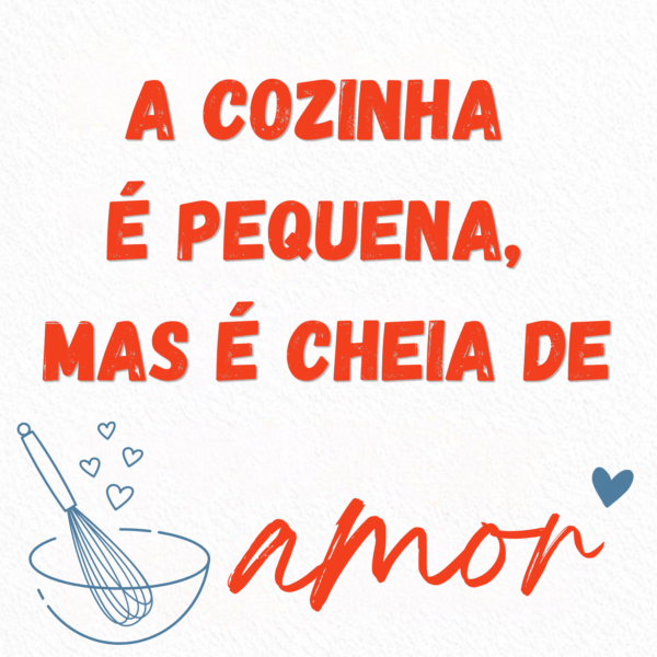 Arte do azulejo A Cozinha é Pequena, Mas é Cheia de Amor com letras vermelhas e batedor de ovos