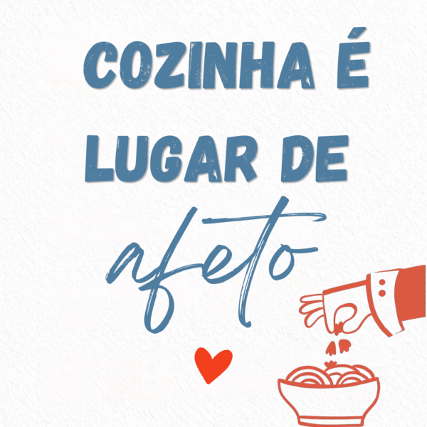 Arte do azulejo Cozinha é Lugar de Afeto com letras azuis, coração e ilustração de panela