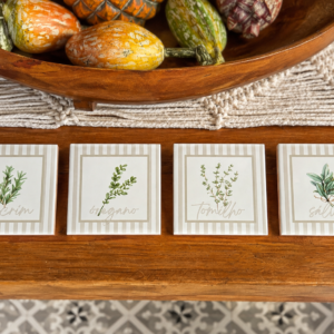 Kit 4 Azulejos Decorativos Ervas e Temperos – Alecrim, Orégano, Tomilho e Sálvia