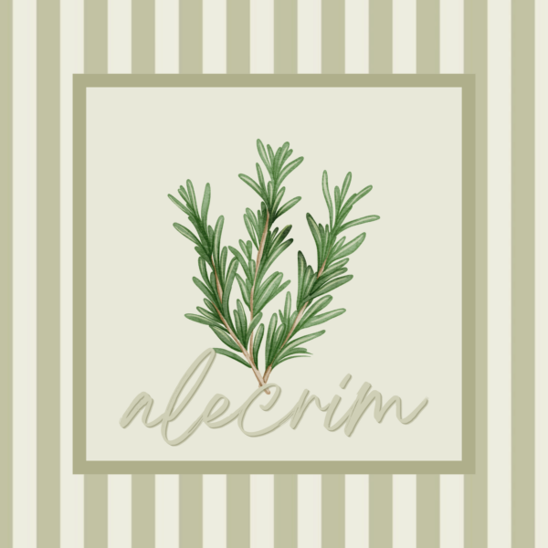 Arte do azulejo Alecrim com ilustração botânica sobre fundo listrado verde-sálvia