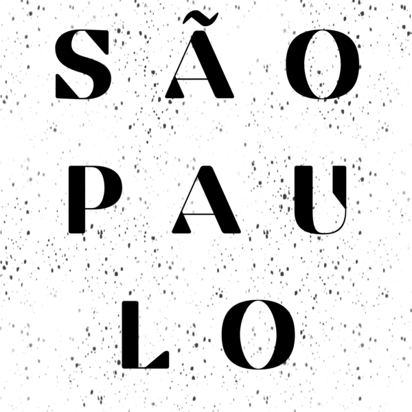 Arte do azulejo São Paulo com letras pretas espaçadas e respingos de tinta
