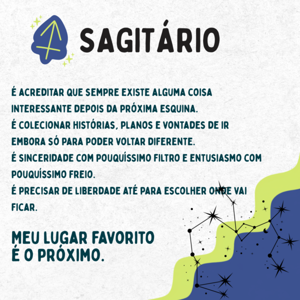 Arte do azulejo signo de Sagitário: símbolo, traços da personalidade sagitariana e a frase Meu lugar favorito é o próximo