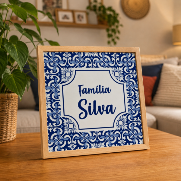 Azulejo personalizado Sobrenome da Família Modelo Clássico Português decorando o cantinho da casa