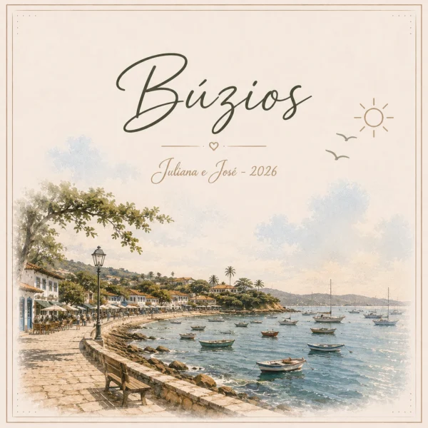 Arte do azulejo de viagem Búzios, ilustração da cidade