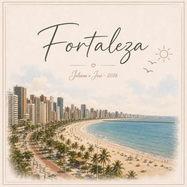 Arte do azulejo de viagem Fortaleza, ilustração da cidade