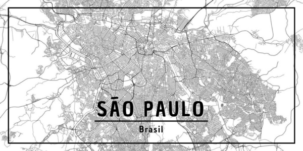 Arte do azulejo Mapa de São Paulo com o traçado das ruas da cidade em preto e branco