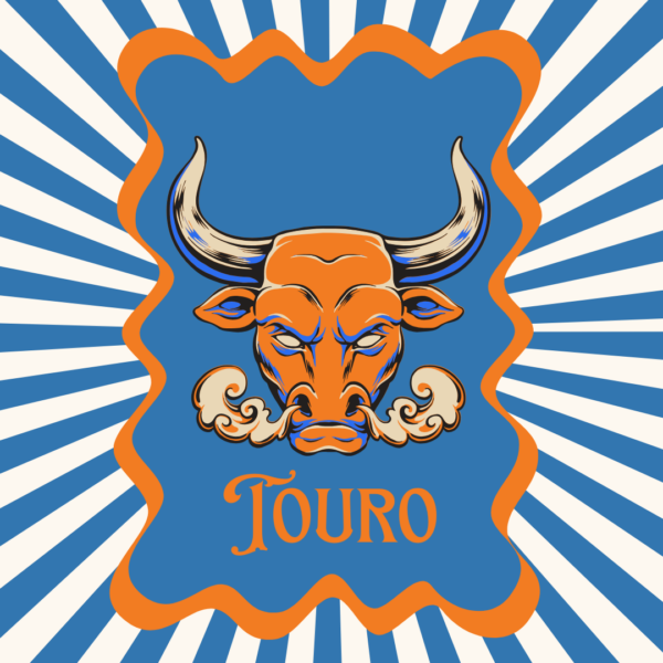 Arte retrô do signo de Touro com cabeça de touro sobre fundo azul